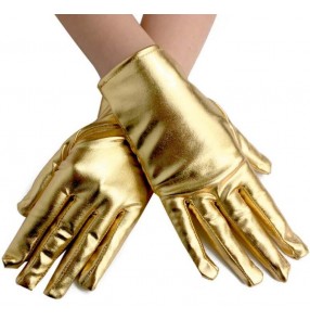 Black gold shiny leather playing punk rock jazz dance gloves for women girls Short patent leather dance Stage performance etiquette gloves